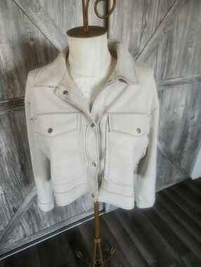 Stoosh Cream Suede Utility Jacket with Contrast Stitching